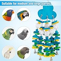 Vista 5 de Juguetes de loro para pájaros grandes, juguete de mordida para loros con bloques de madera coloridos y campanas para guacamayos grises africanos