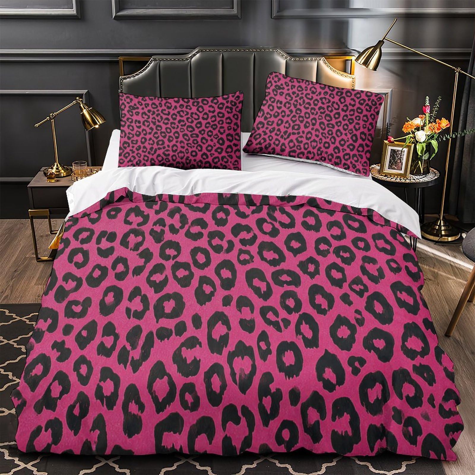 Parure de lit léopard 200x200cm en microfibre douce anti-décoloration avec fermeture éclair