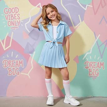 HIHA Girls 3 Piece Outfit Cami Crop Tops Skirt Set with Button Down Shirts Size 6-12