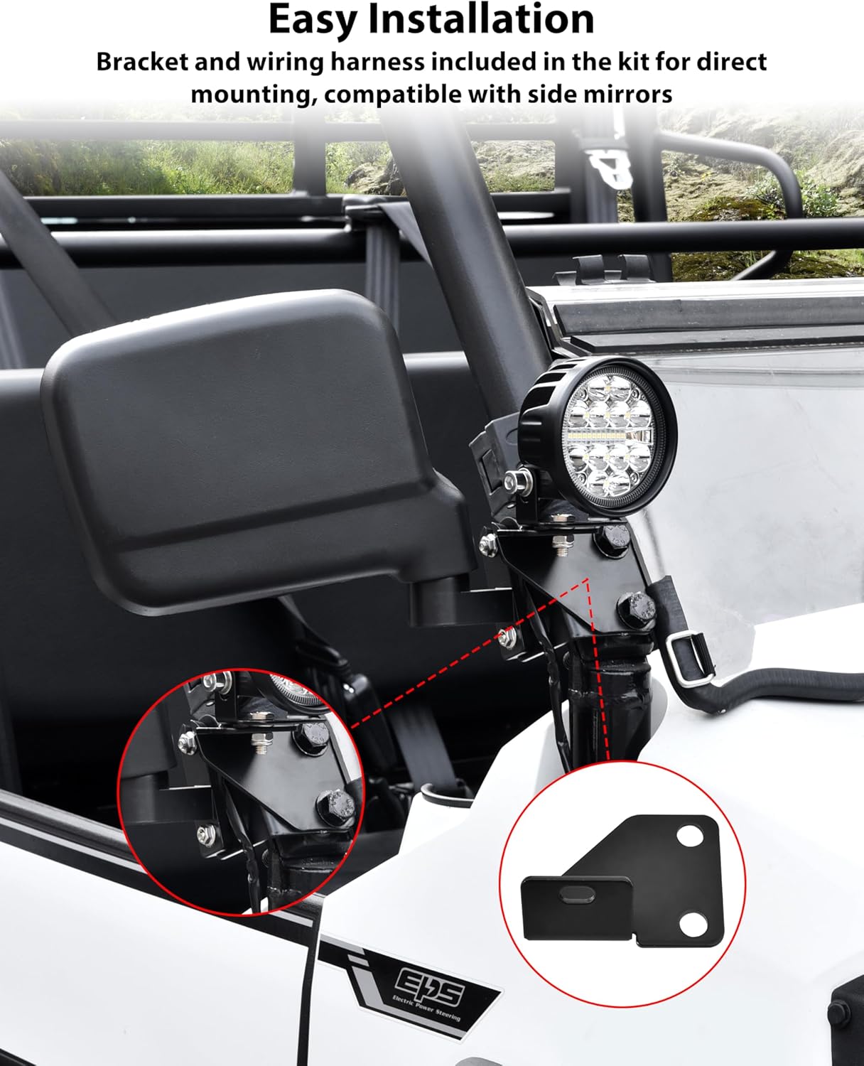 SAUTVS A-Pillar LED Pod Lights for Kawasaki Mule Pro FXT DXT DX FX 2015-2023 Accessories, Auxiliary Lights with Mounting Bracket & Wiring Harness, Plug and Play (2PCS)