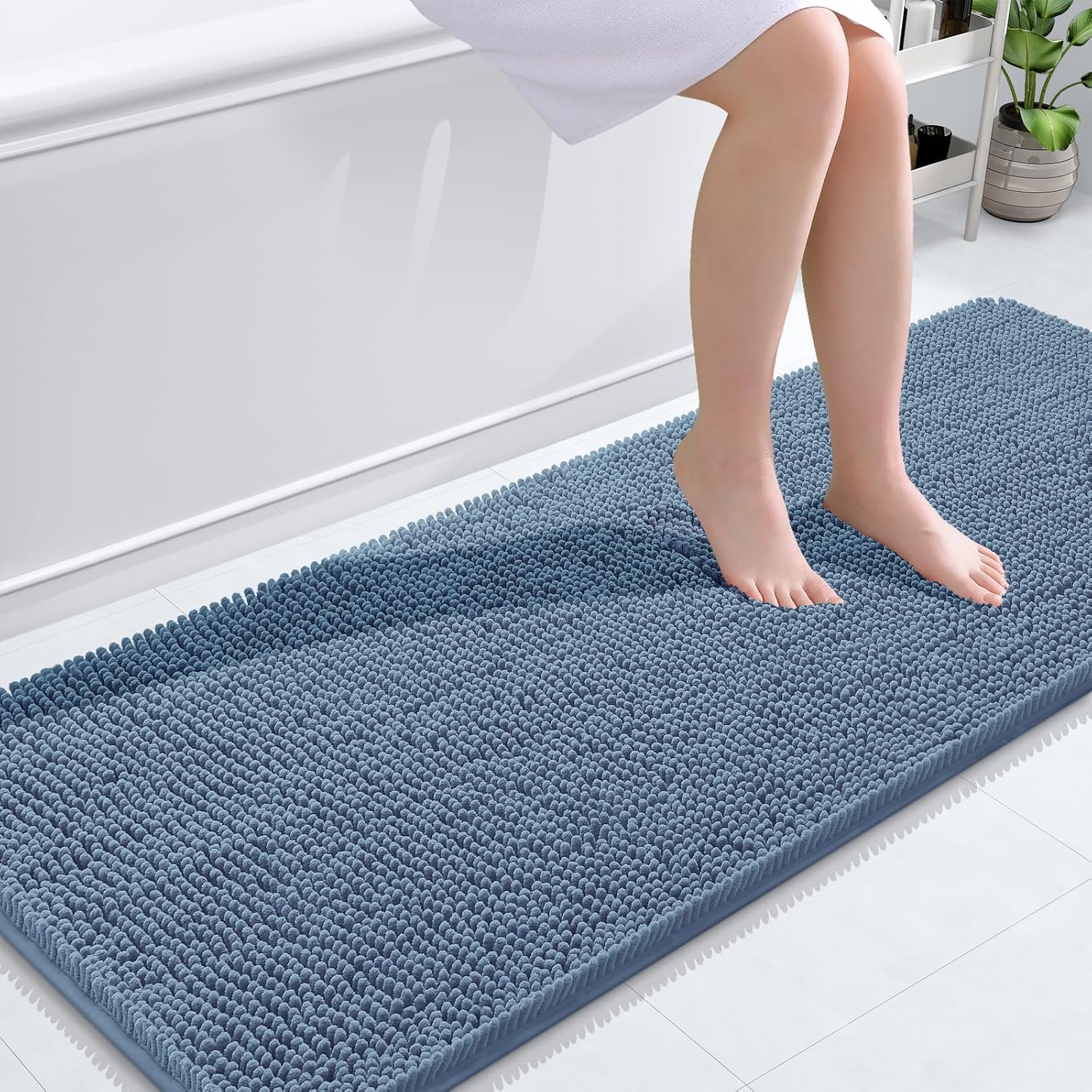 OLANLY Bathroom Rugs 59x24, Extra Soft Absorbent Chenille Bath Rugs, Rubber Backing Quick Dry, Machine Washable Bath Mats for Bathroom Floor, Tub and Shower, Home Decor Accessories, Airy Blue (2' x 4'11" Airy Blue) Thumbnail