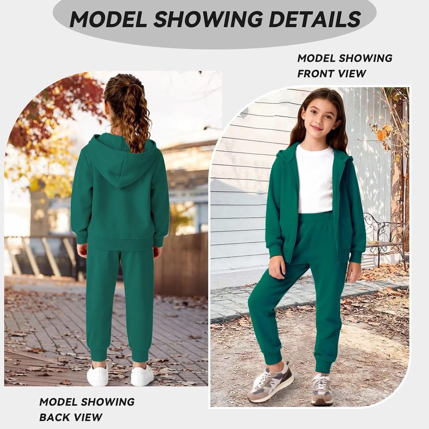 Girls Boys 2 Piece Tracksuit Athletic Sweatsuits Sets Zipper Hooded Sweatshirt and Jogger Sweatpants Clothing Sets for Kids,Green,12Y,150
