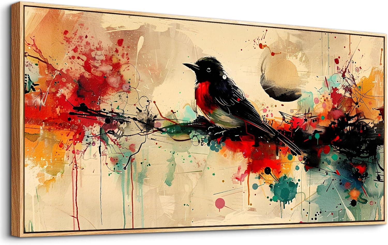 hyidecorart Wood Framed Wall Art For Living Room Large Wall Decor For Bedroom Office Home Wall Decor Pictures Posters Artwork Abstract Watercolor Bird Painting Hotel Canvas Art Room Decoration 48L" x 24W" The Bird Wall Painting Wood Framed