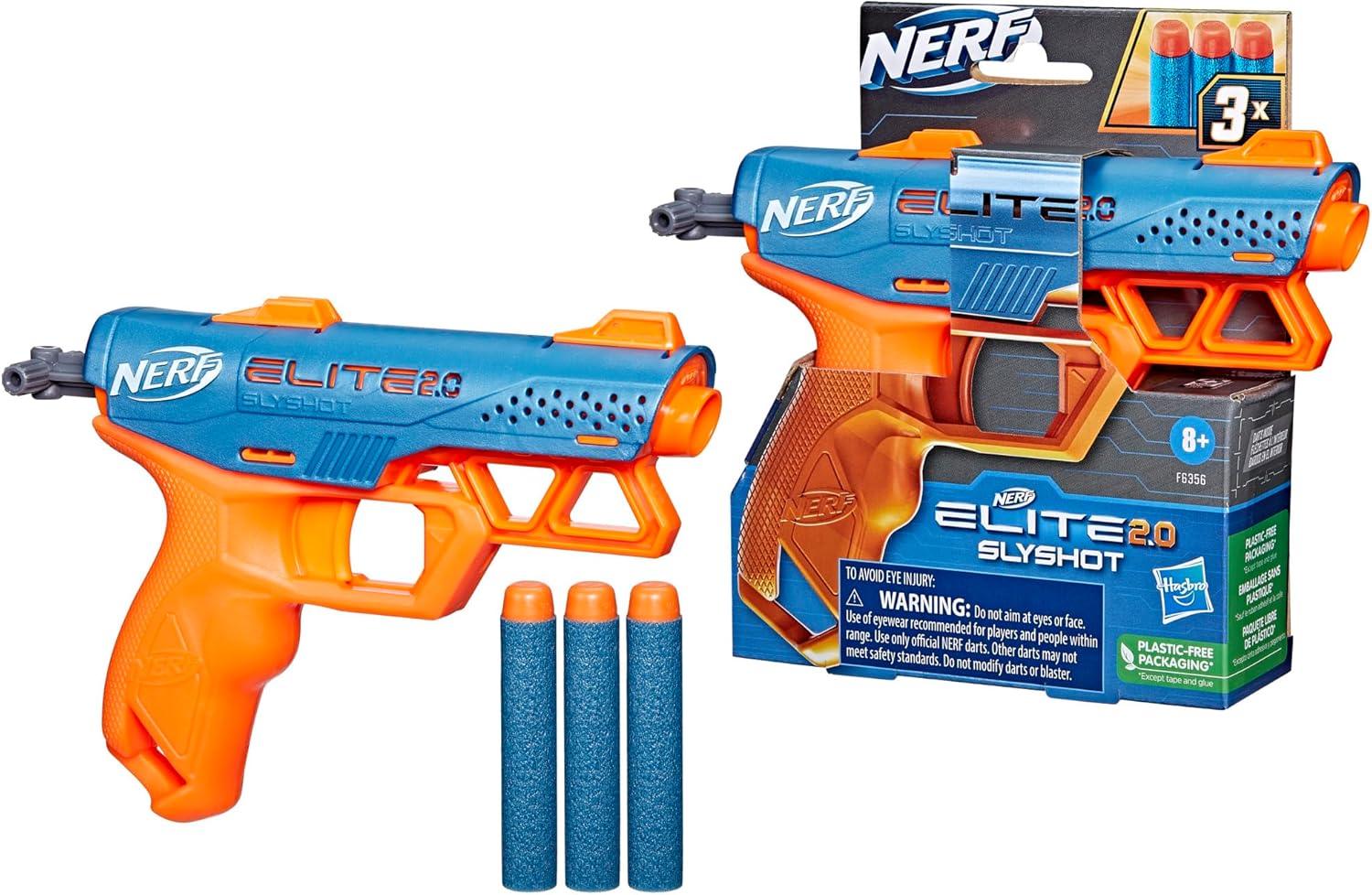 Nerf Elite 2.0 Slyshot Blaster, 2 Dart Storage, 3 Nerf Elite Darts, Pull to Prime Handle, Toy Foam Blaster for Outdoor Kids Games