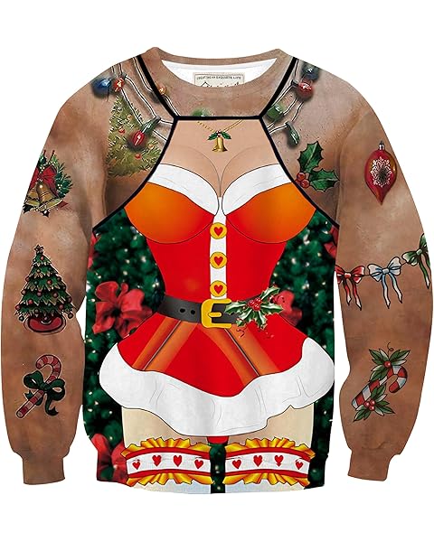 Mainfini Unisex Ugly Christmas Sweatshirts Adult Funny 3D Xmas Pullover (S-3XL)