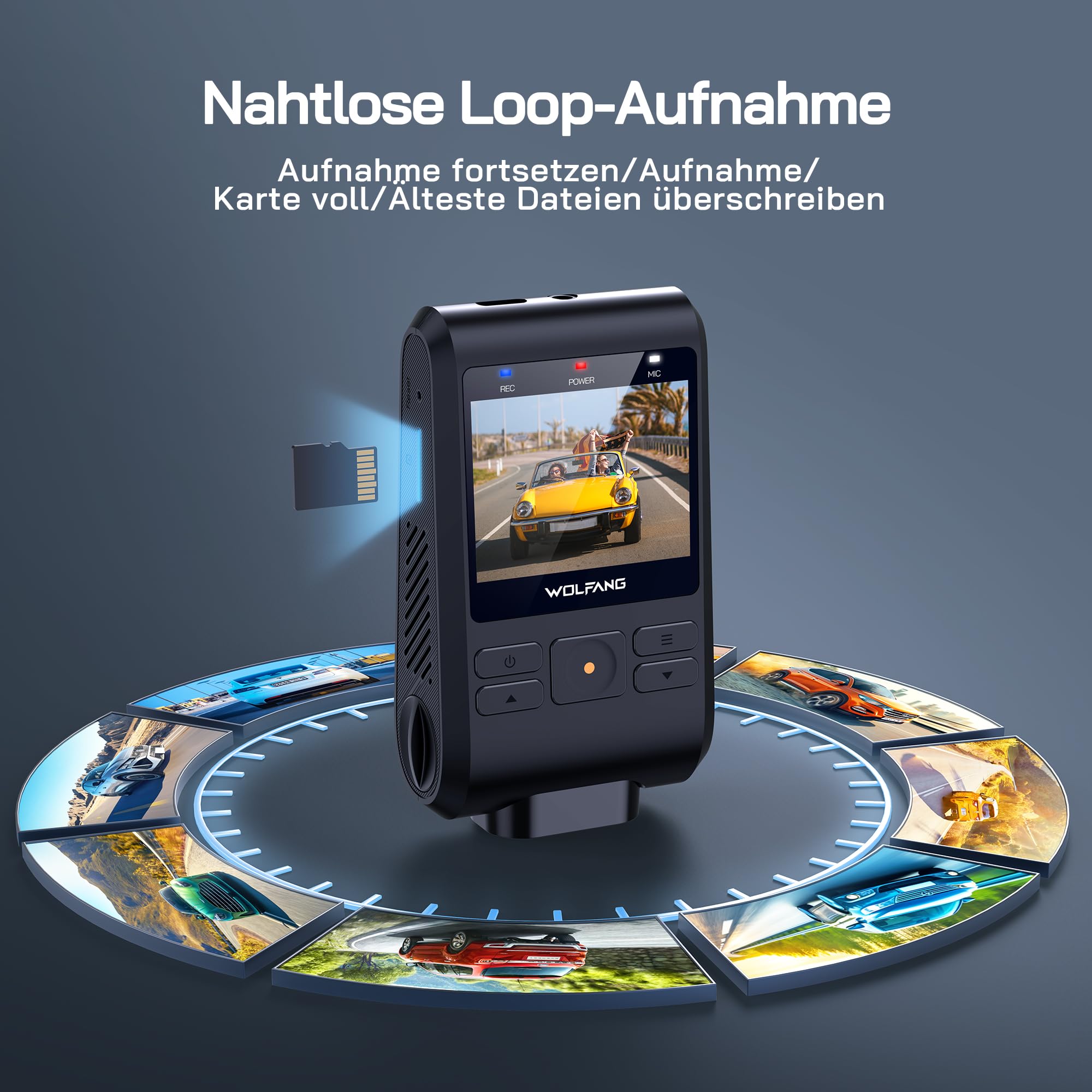 WOLFANG Dashcam, Mini 2.5K+1440P Wi-Fi Dash Cam, Ultra-Nachtsicht, 2" IPS-Versteckte Dash Cam Auto, Dual-Auto-Kamera mit 170°-Weitwinkel, WDR, 24 Std. Parkmodus, G-Sensor, Loop-Aufnahme