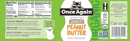 Miniatura 2 de Once Again Mantequilla de maní crujiente orgánica, 16 onzas, ligeramente salada, sin azúcar, orgánica USDA, certificado sin gluten, vegano, kosher,