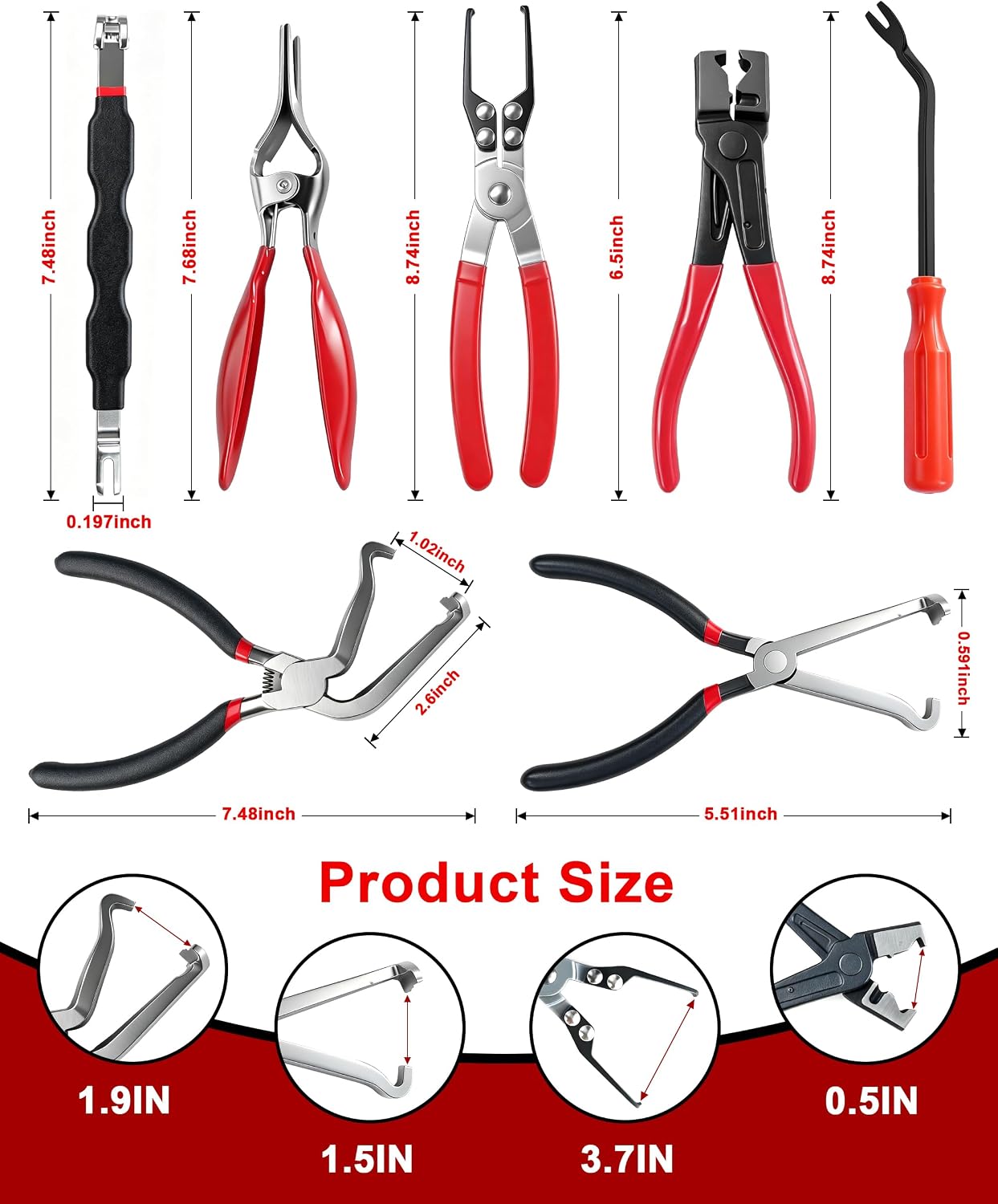 Electrical Disconnect Pliers 7 Pcs, 60° Angled Connector Removal Tool, High-Carbon Steel with Oxidation Treatment, Serrated Tips for Fuel Injectors, Sensors & Ignition Coils, One-Handed Use