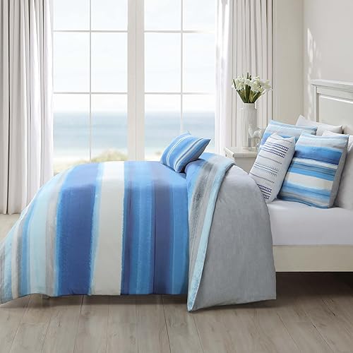 Miniatura 6 de Bebejan Coastal Stripe - Juego de edredón de 5 piezas, 100 % algodón, estampado a rayas, 100 % algodón, para todas las estaciones, 1 edredón, 2