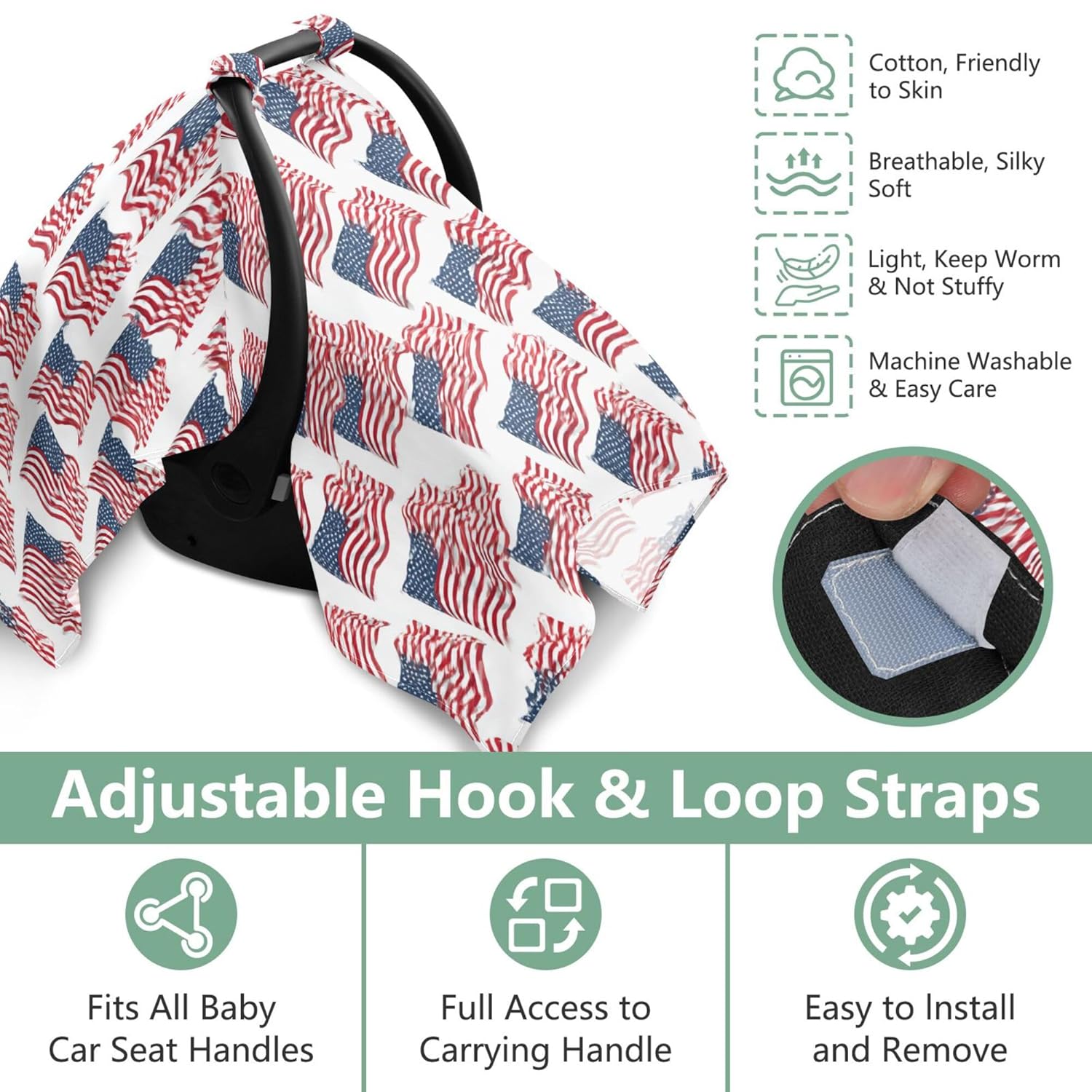 American Flag Pattern White Car Seat Cover Baby Breathable Soft Infant Carseat Covers Canopies Babies Carrier Covers for Girl Boy