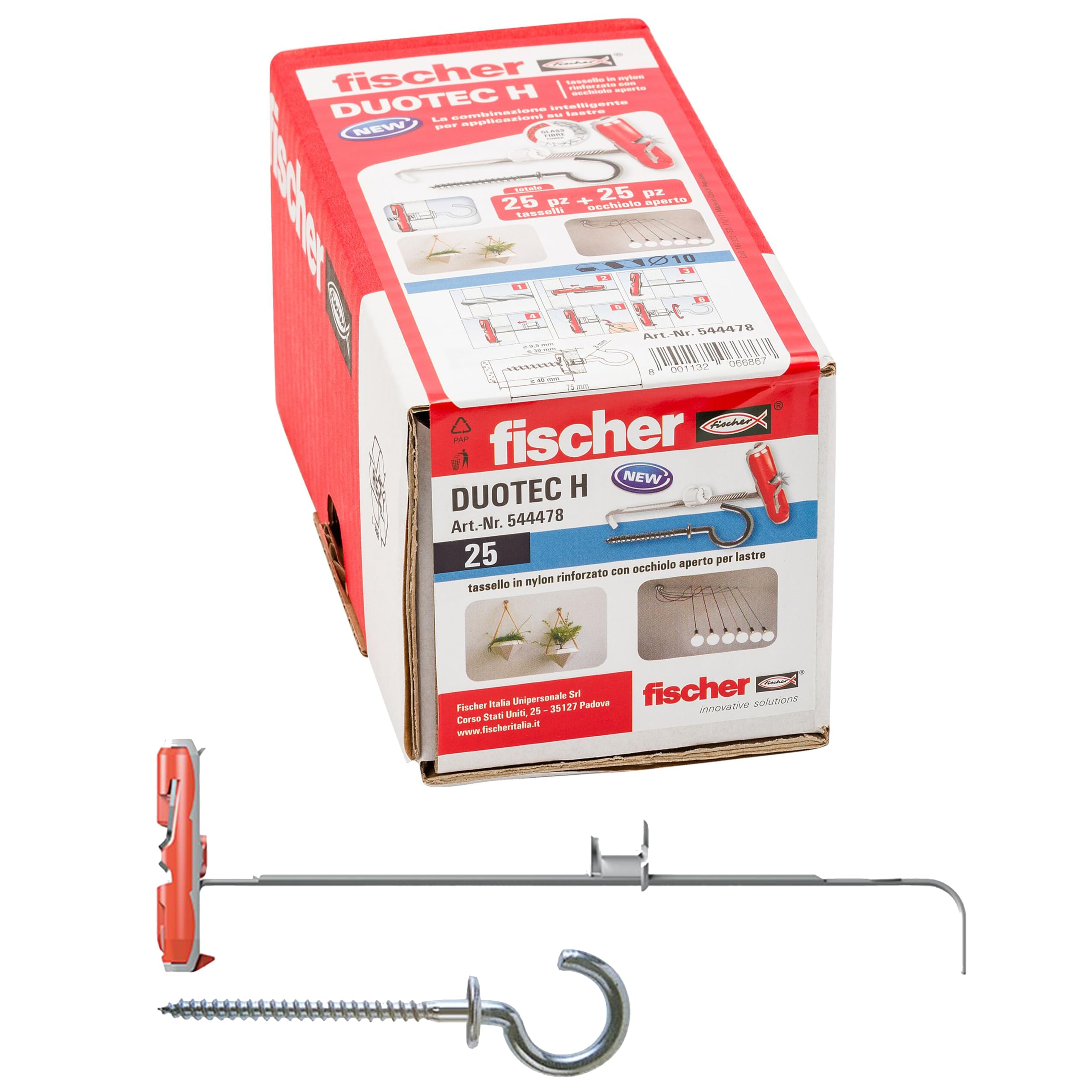 Fischer Duotec Plasterboard Dowels 10 H with Open Eye, Grey, 10 mm with Hook