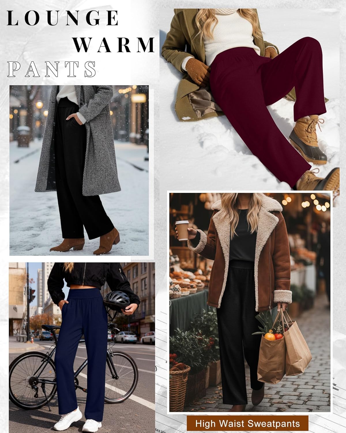 Neer 3 Pack Womens Fleece Lined Sweatpants Wide Leg Thermal Baggy Joggers High Waist Lounge Warm Pants with Pockets - Image 2