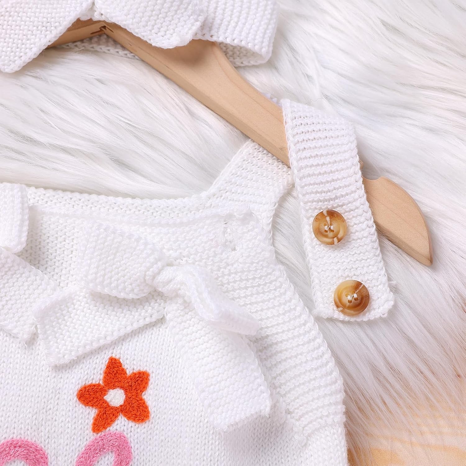 IDOPIP Baby Girls Embroidered Romper First Birthday Outfit Little Big Sister Knit Sweater Romper Cake Smash Photo Shoot Dress