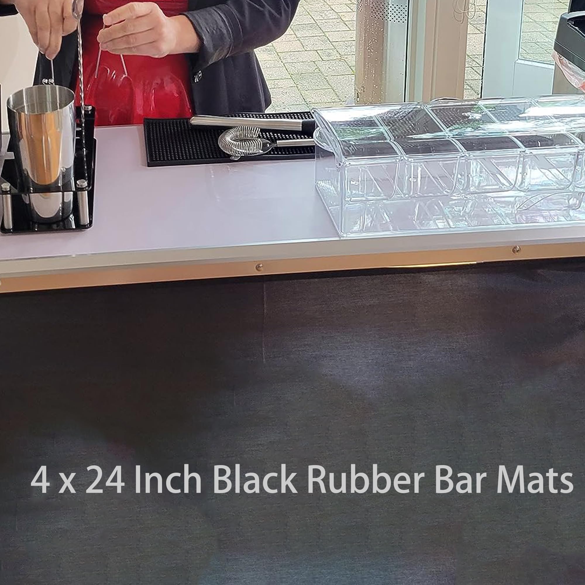 FUNSUEI 5 PCS 4 x 24 Inch Black Rubber Bar Mats, Rubber Bar Service Spill Mat, Non Slip Bar Top Mat, PVC Bar Mixing Drink Pad for Home Kitchen, Pubs, Restaurants (Pack of 2) — Amazon image 7