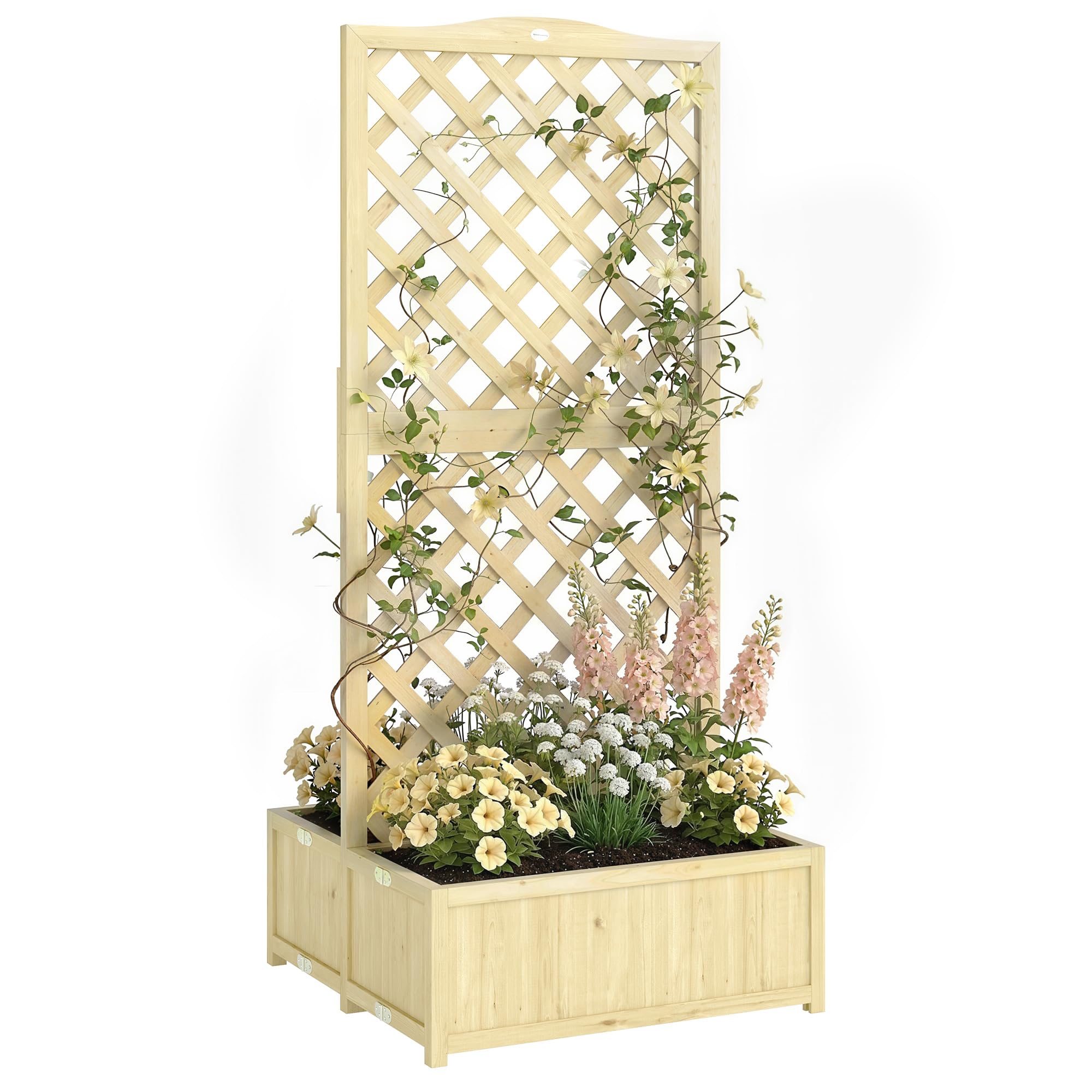 Outsunny Jardinière avec Treillis en Bois Massif - Carré Potager Pliable avec Double Bac à Fleurs - Lit de Jardin 170cm de Haut pour Plantes Grimpantes sur Balcon, Terrasse Brise-Vue, Naturel
