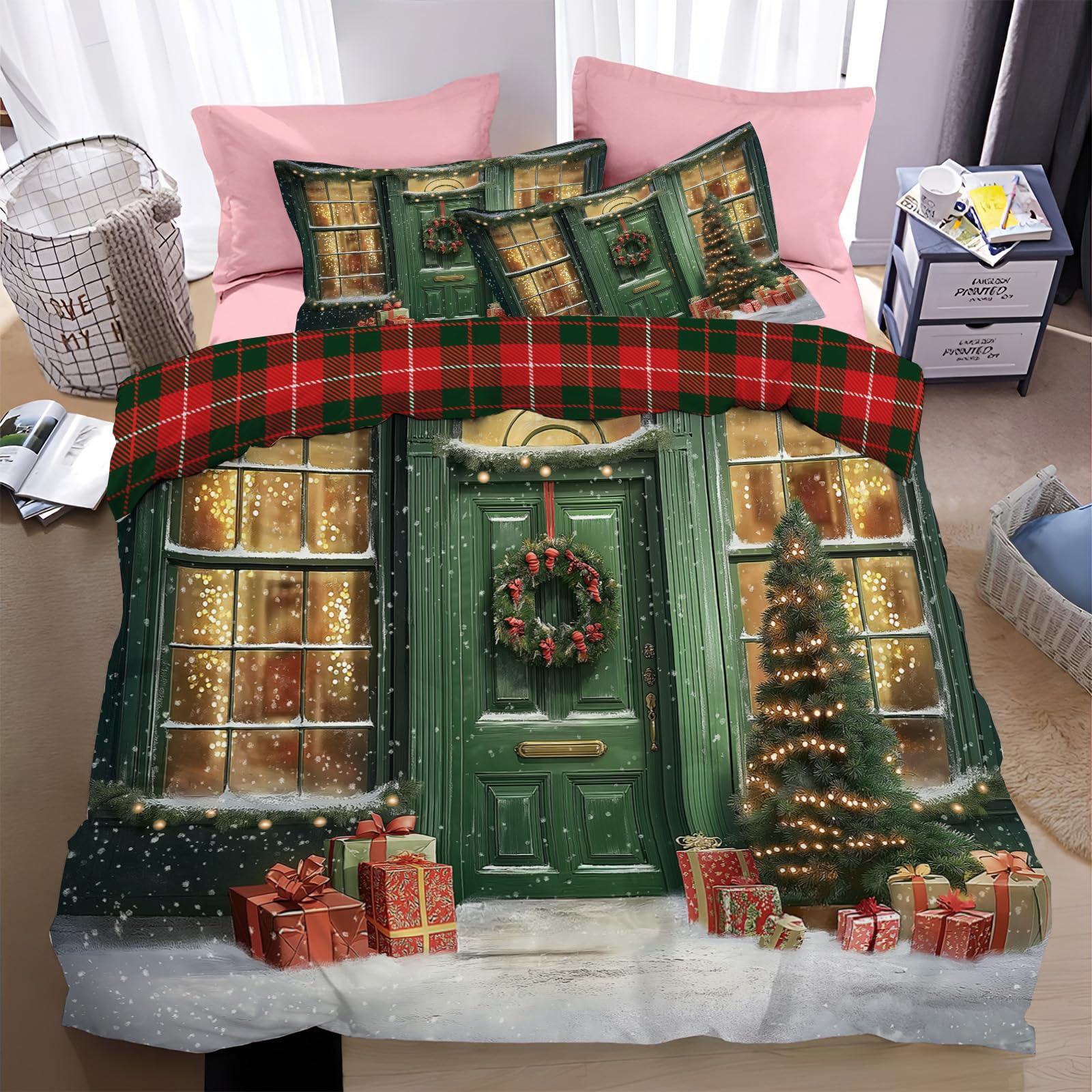 Couette 240X220 réversible en polyester coton style rétro rustique