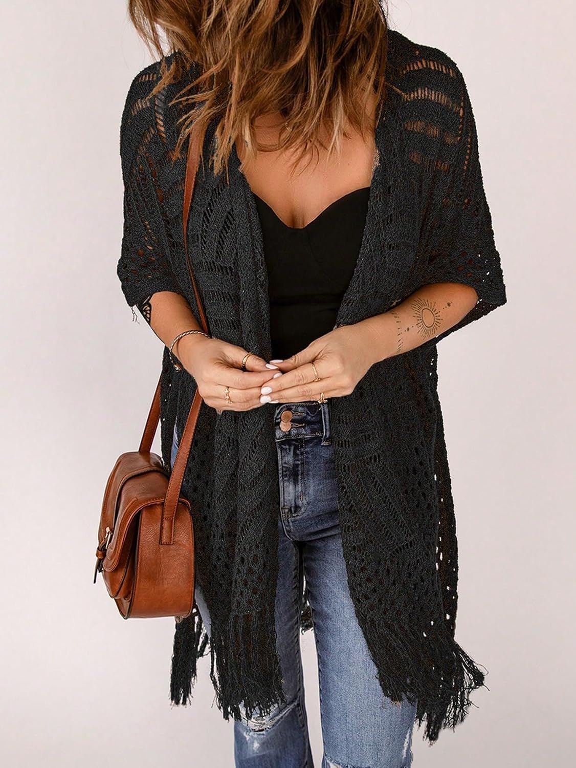Women's Solid Color Kimono Cover Up With Beach cover ups for swimwear