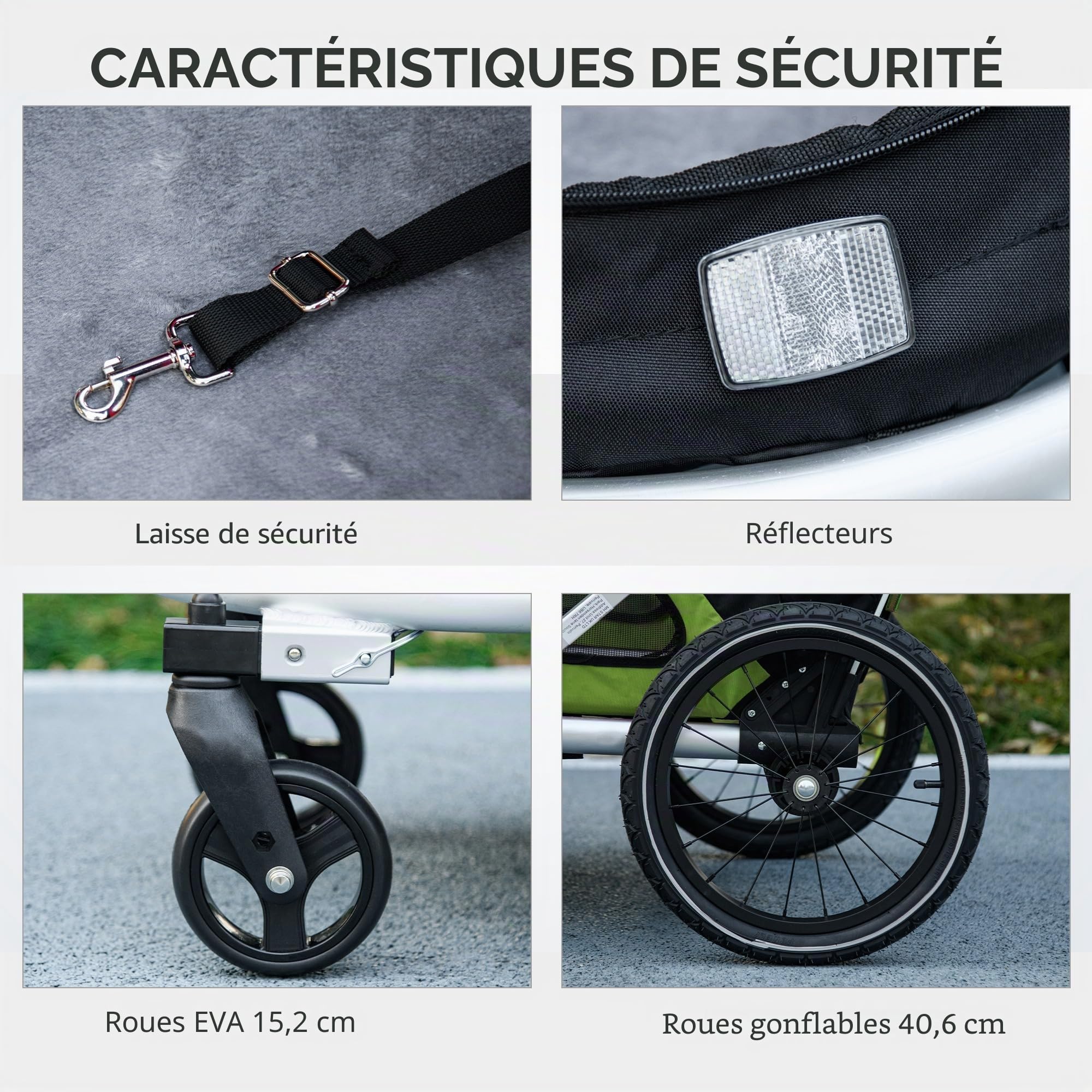 Aosom Remorque vélo et Poussette 2 en 1 Pliable Chiens Moyens Vert