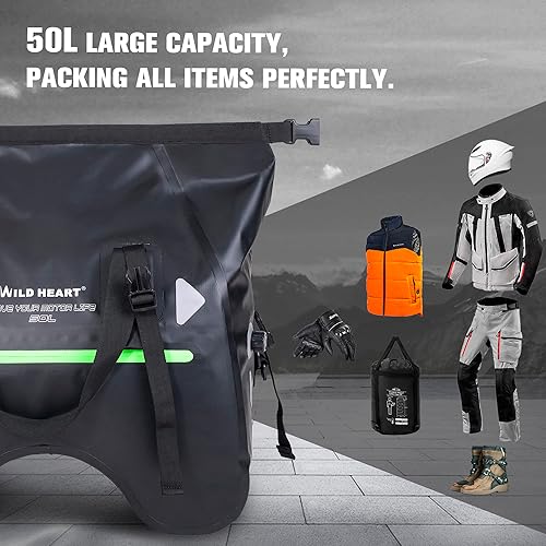 Miniatura 7 de WILD HEART Bolsa trasera impermeable para motocicleta en forma de U de 50 L, duradera, almacenamiento impermeable para motocicletas, fácil de