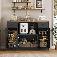 Vista 7 de HOSTACK Armario de microondas con estación de carga, armario de almacenamiento de cocina de 47 pulgadas de ancho con soporte para microondas