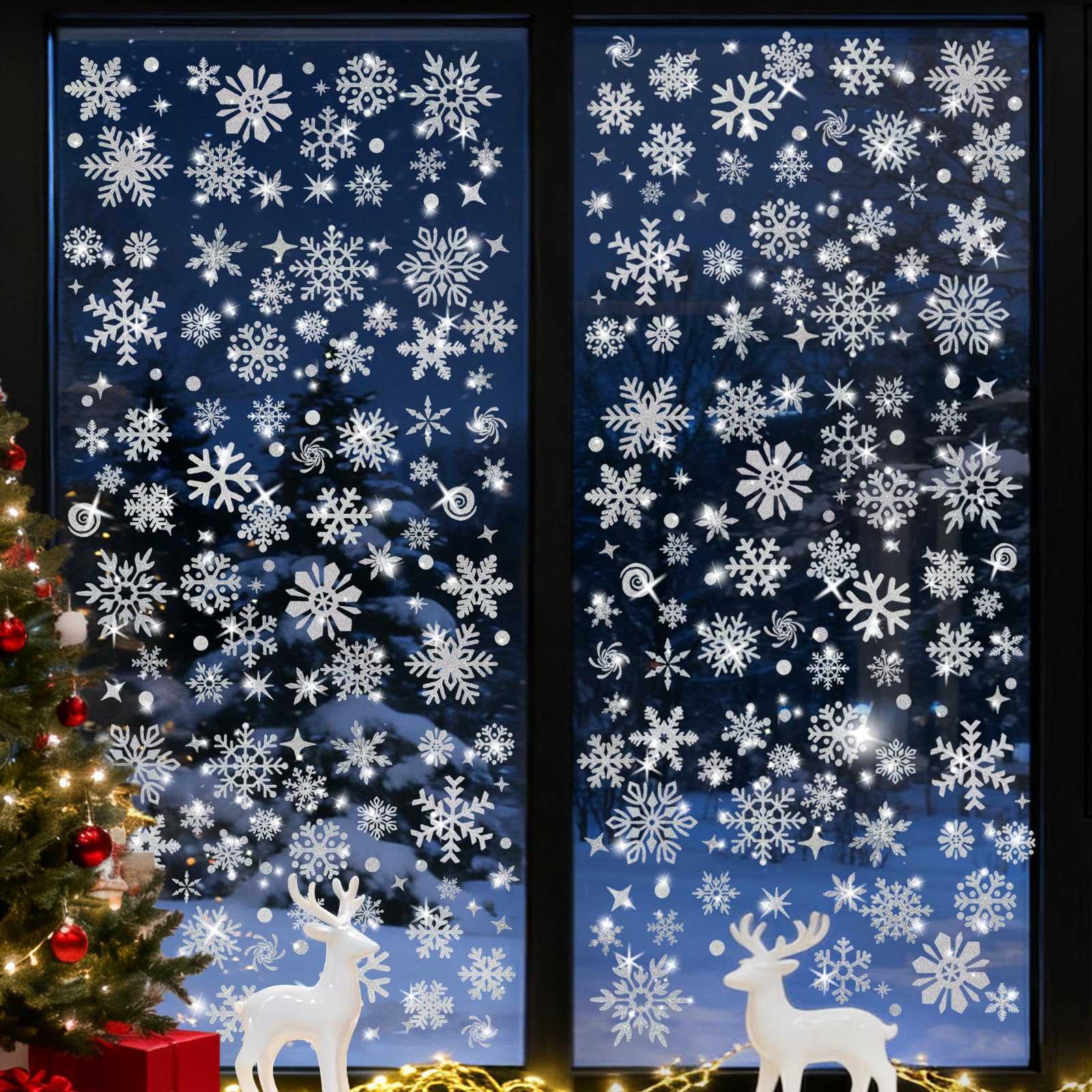 DPKOW Glitter Snowflake Window Stickers Christmas Decorations Xmas Window Clings, 8 Sheets White Snowflakes Stickers for Glass Snowflake Decals Decor Christmas Decorations Indoor Xmas Party Decor