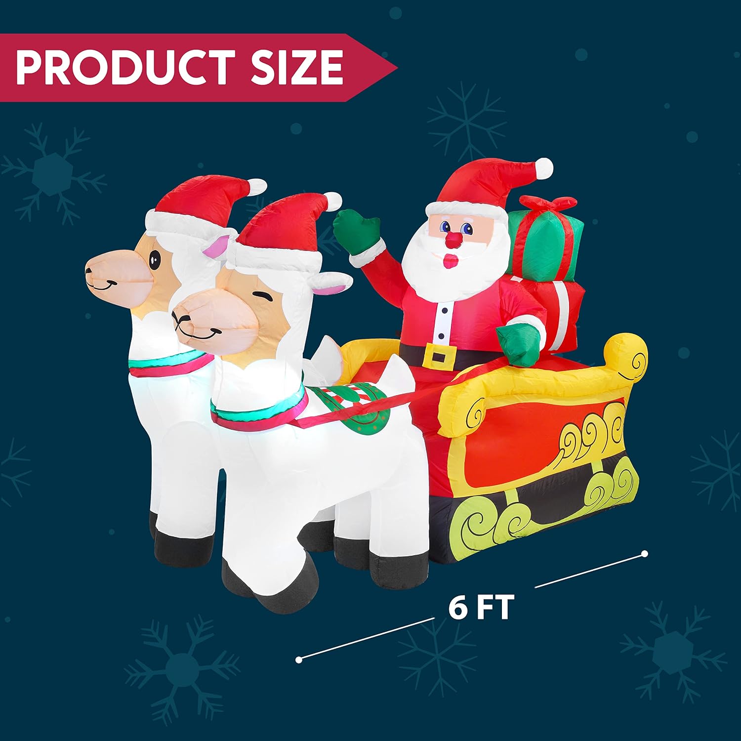 Joiedomi 6 FT Long Christmas Santa Sleigh Inflatable with Built-in LEDs Blow Up Inflatables for Christmas Party Indoor, Holiday Outdoor Decorations, Yard, Garden, Lawn Décor