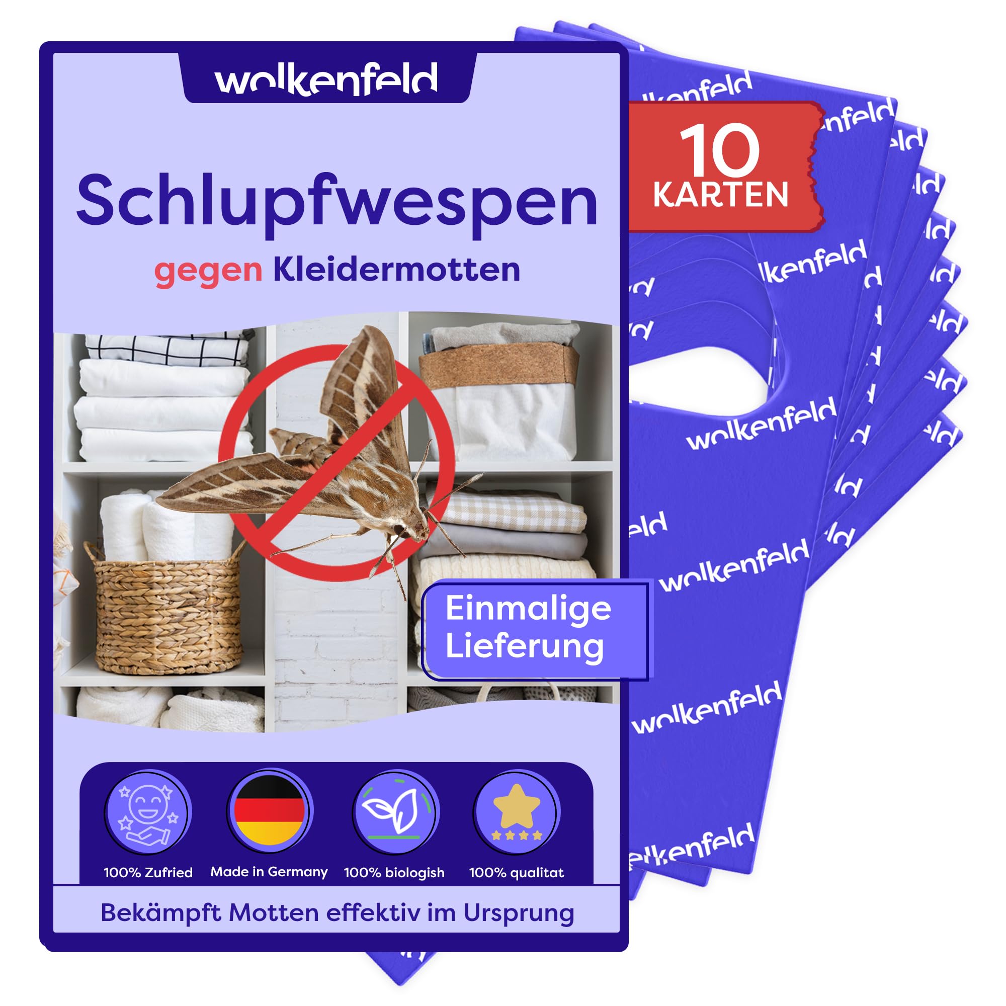 Wolkenfeld Schlupfwespen gegen Kleidermotten – 10 Karte à 1 Lieferungen – Effektive Bekämpfung von Kleider-Motten – Natürliche Alternative zu Mottenfallen, Mottenspray & Pheromonfallen