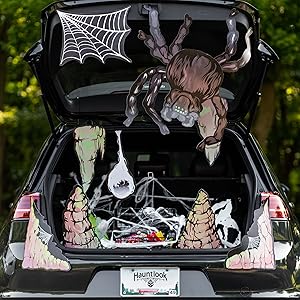 Spider Cavern Trunk or Treat Halloween Car Decoration - Large, Scary Tarantula Arachnid Spiderweb Monster Face Haunted House Home Decor & Funny Outdoor Party Decoration - 11 Easy Hang Pieces