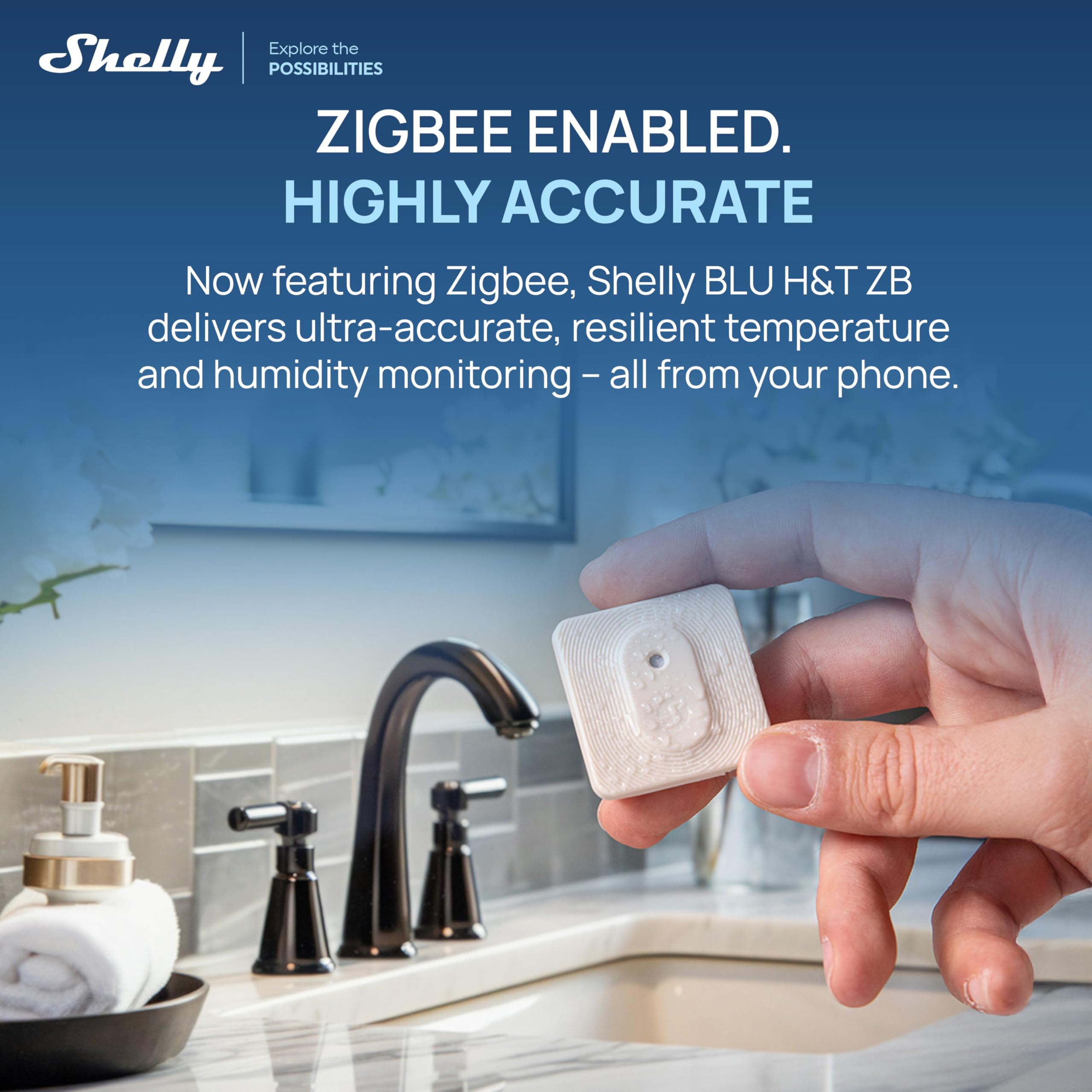 Shelly BLU H&T ZB Avorio - Sensore Smart Temperatura e Umidità, Bluetooth & Zigbee, IP54, Lunga Durata Batteria, Dati Criptati, Monitoraggio Clima, Automazione HVAC, Ultracompatto, Gateway Richiesto