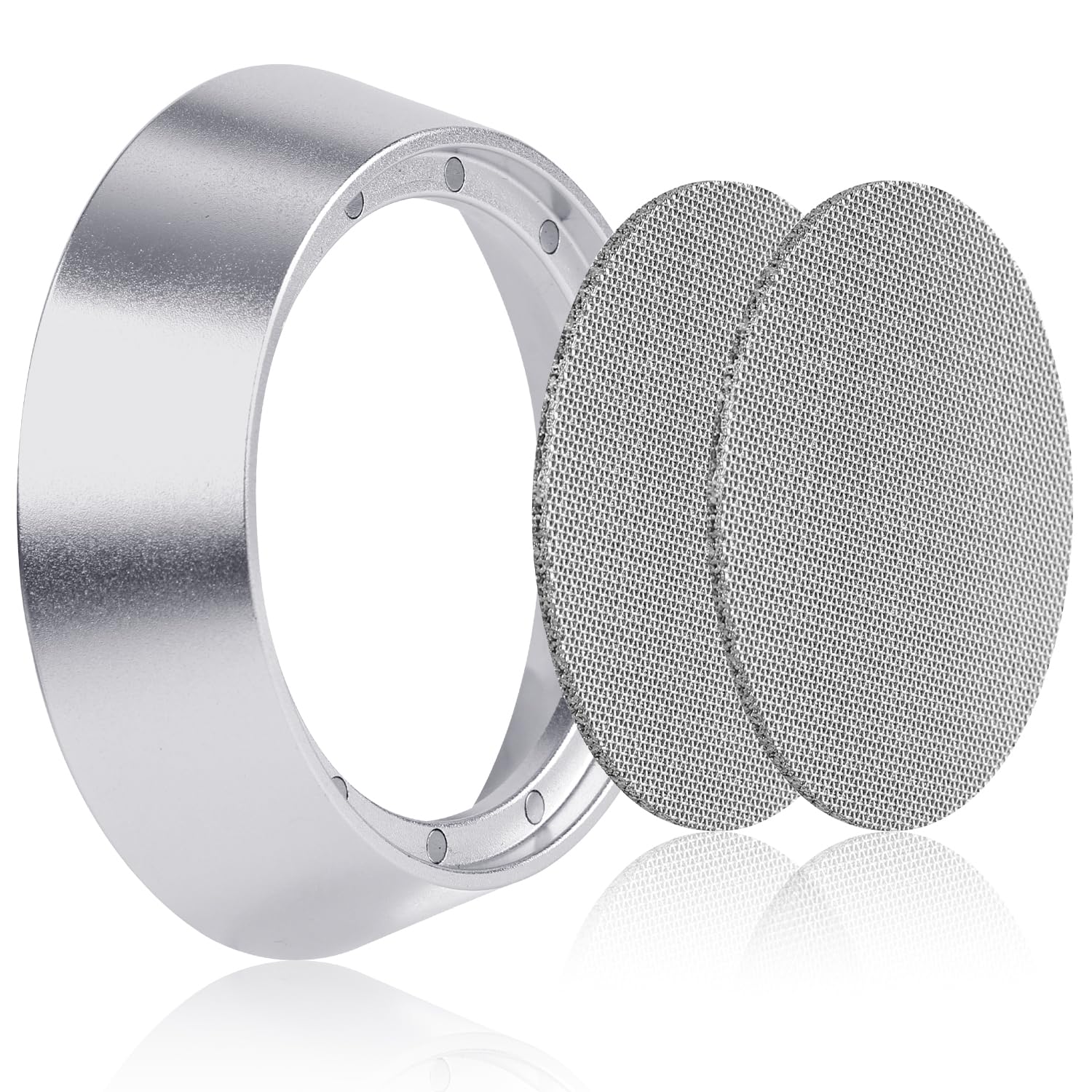 51mm 12 Magnetic Dosing Funnel, Espresso Dosing Funnel Aluminum Magnetic Portafilter Funnel with 2 Mesh Filter Coffee Dosing Ring for Kitchen Coffee Shop