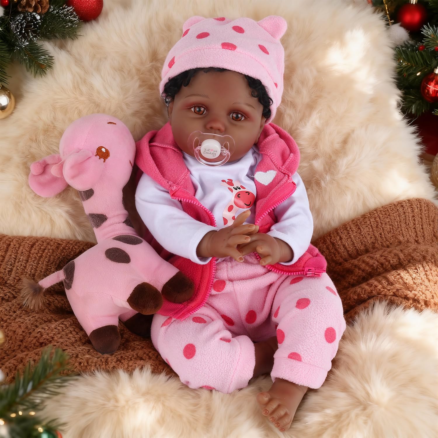 CHAREX Reborn Baby Dolls, 22'' African American Realistic Weighted Toddler Doll with Black Curly Hair and Open Eyes, Cloth Body, Lifelike Real Baby