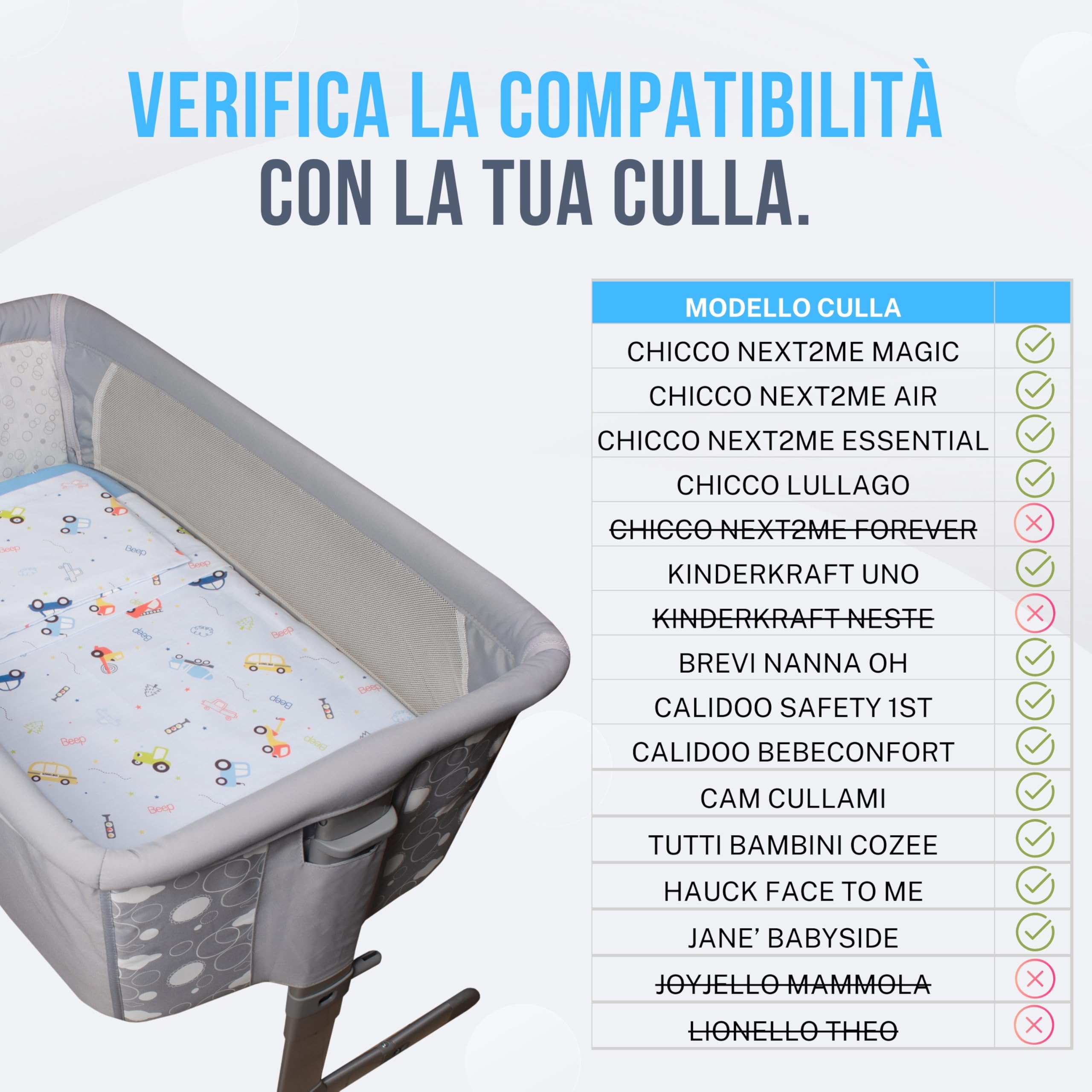 Goysila Set Lenzuola Next To Me Compatibile Chicco Next2Me Culle Materasso 83x50 100% Cotone Certificato Oeko-Tex 2 Lenzuolini con Angoli 1 Lenzuolo Sopra 1 Federa Lavabile Lavatrice Neonato