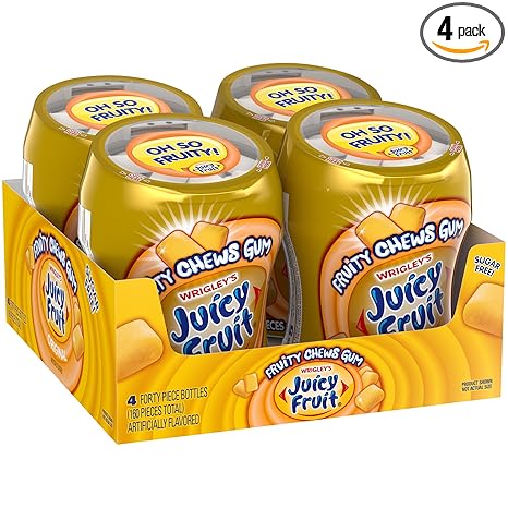 JUICY FRUIT Gum - Original Bubble Gum Bulk Pack, 40-Piece Bottle (4 Pack)