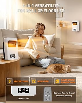 Dr. Infrared Heater Ecoheat Wall Hung or Wall Mounted Electric Space Heater, Dual System with Infrared and Fan Forced, Remote Control, 1500W, White
