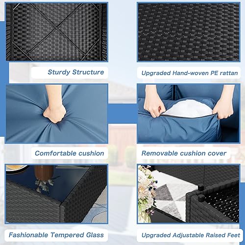 Miniatura 4 de Shintenchi Sofá modular de 5 piezas para patio al aire libre, juegos de muebles de mimbre de polietileno, juegos de conversación de patio con