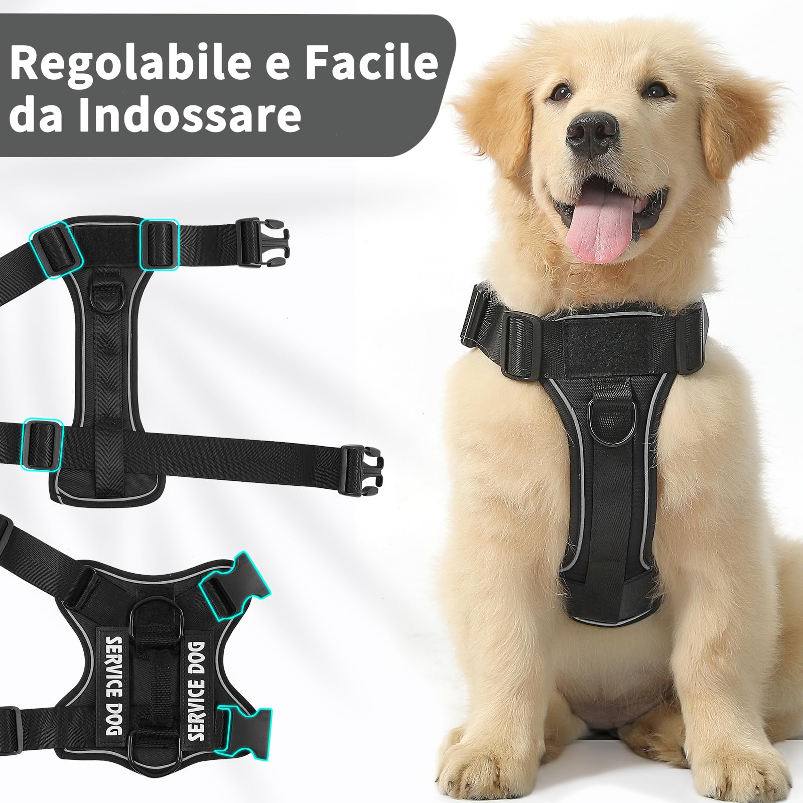 COMSLE Pettorina Cane Taglia Grande Media Piccola, Pettorina Cane ad h Riflettente, Nero, M