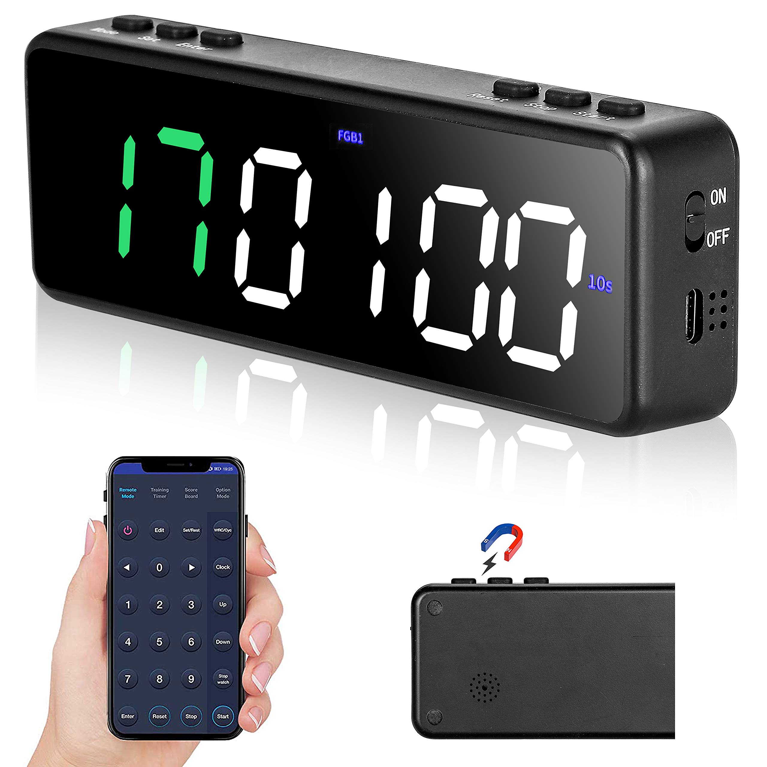 Temporizador de intervalo LED APP Temporizador de gimnasio magnético trasero programable temporizador de entrenamiento con 6 botones de función de cuenta regresiva/arriba cronómetro para MIIT