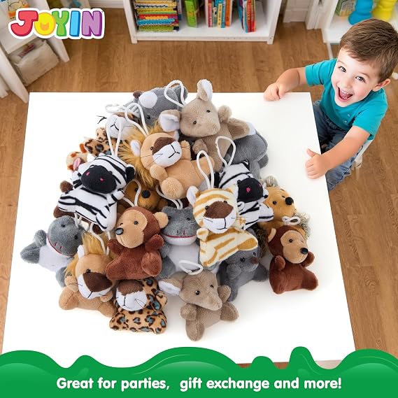 JOYIN 24 Pcs Mini Safari Animal Plush Toys (24 Units 2-3), Animals Keychain Decoration for Kids, Small Stuffed Animal Bulk for Kids, Carnival Prizes, School Gifts, Party Favor Goodie Bags
