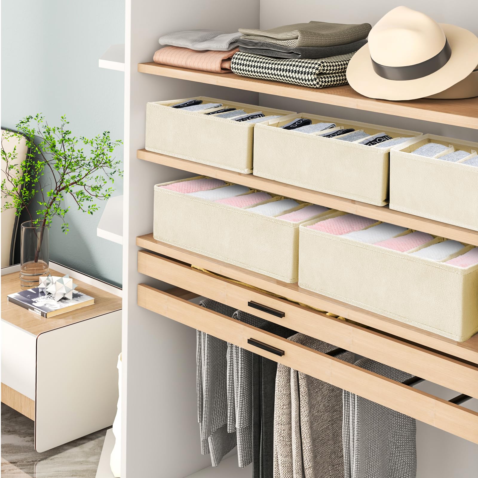 Homsorout Kast Organizer 6 stuks, organizer kledingkast stof Pax Organizer, sokken organizer van ondergoed, sokken, sjaals, zwart