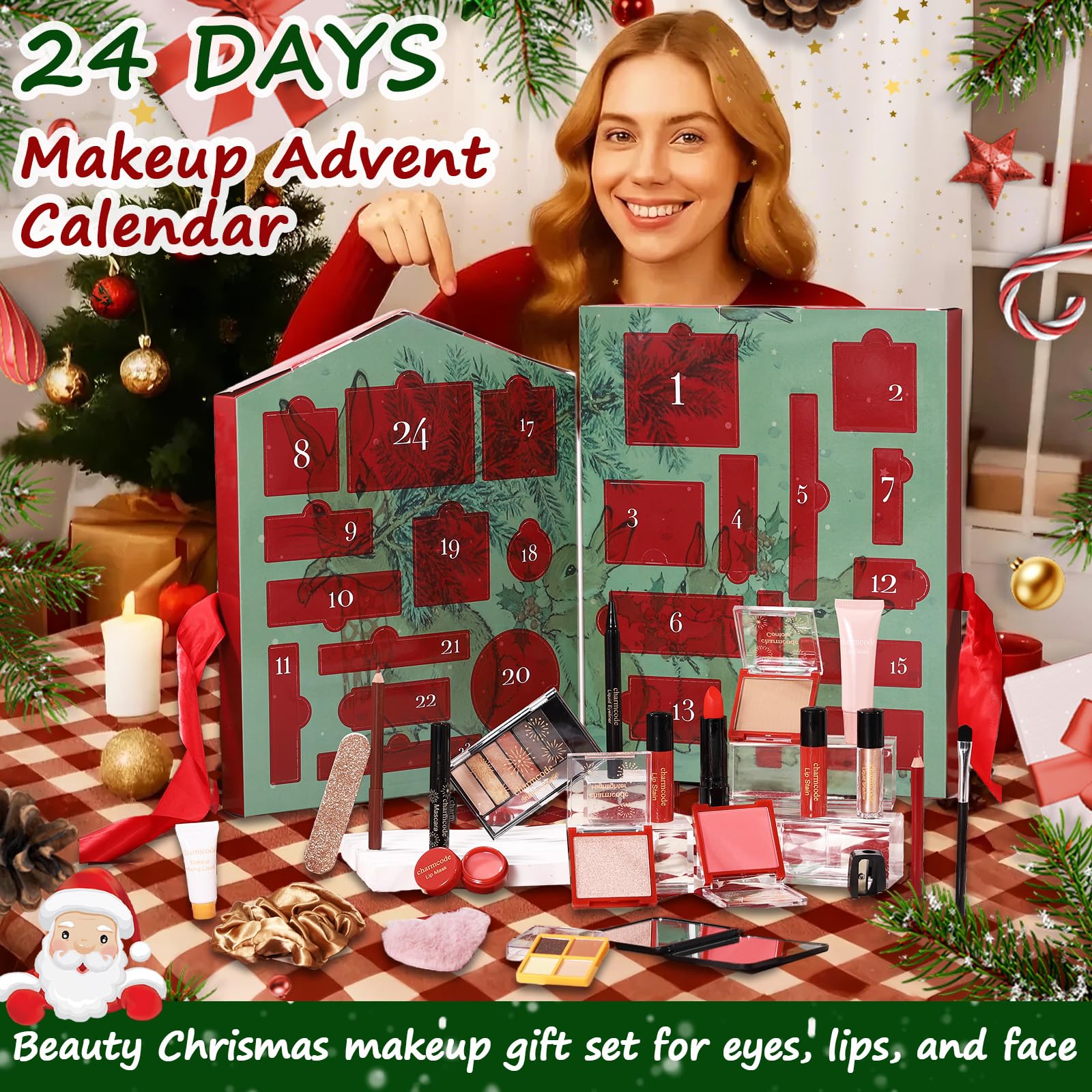 CHARMCODE Calendario de Adviento de maquillaje de 24 días-2025, juegos de maquillaje de Navidad para mujer