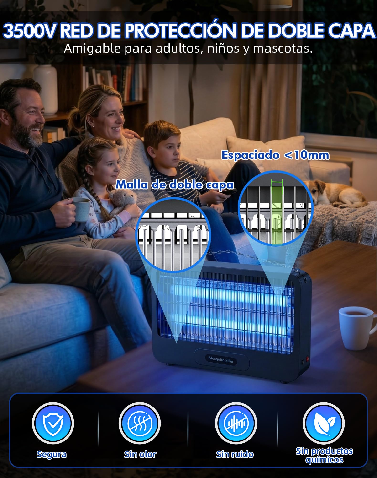 Lámpara Antimosquitos Exterior, 3500V 20W Mata Mosquitos Electrico, Lampara Mosquitos Silenciosa, Resistente al Agua IPX4, para Interior, Exterior, Cocina, Dormitorio, Jardín, Patio(100m²)