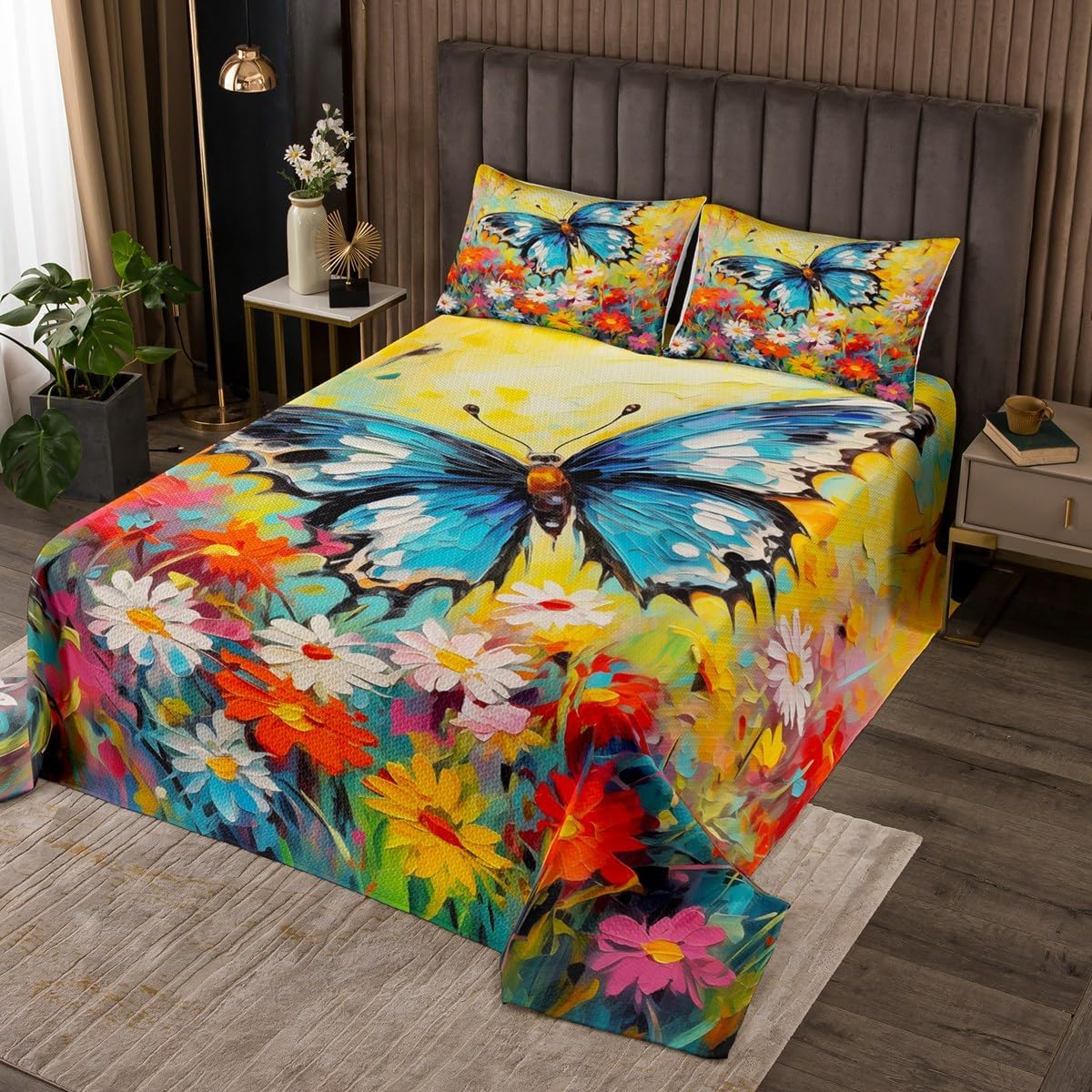 Homewish Cartoon Peach Bedspread Twin Size,Delicious Fruits Pattern Bedding Set,Kids Girls Boys Room Decor,Watercolor Tropical Sweet Fruits Quilt 2Pcs,White Modern Boho Coverlet Set,1 Pillowcase