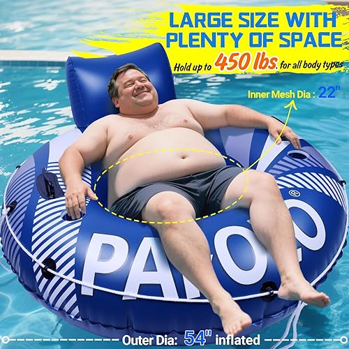 Miniatura 4 de Pool Float Adult, Inflatable River Tube Float, River Tubes for Floating Heavy Duty with Mesh Bottom, Comfortable Backrest & 2 Cup Holders & Durable