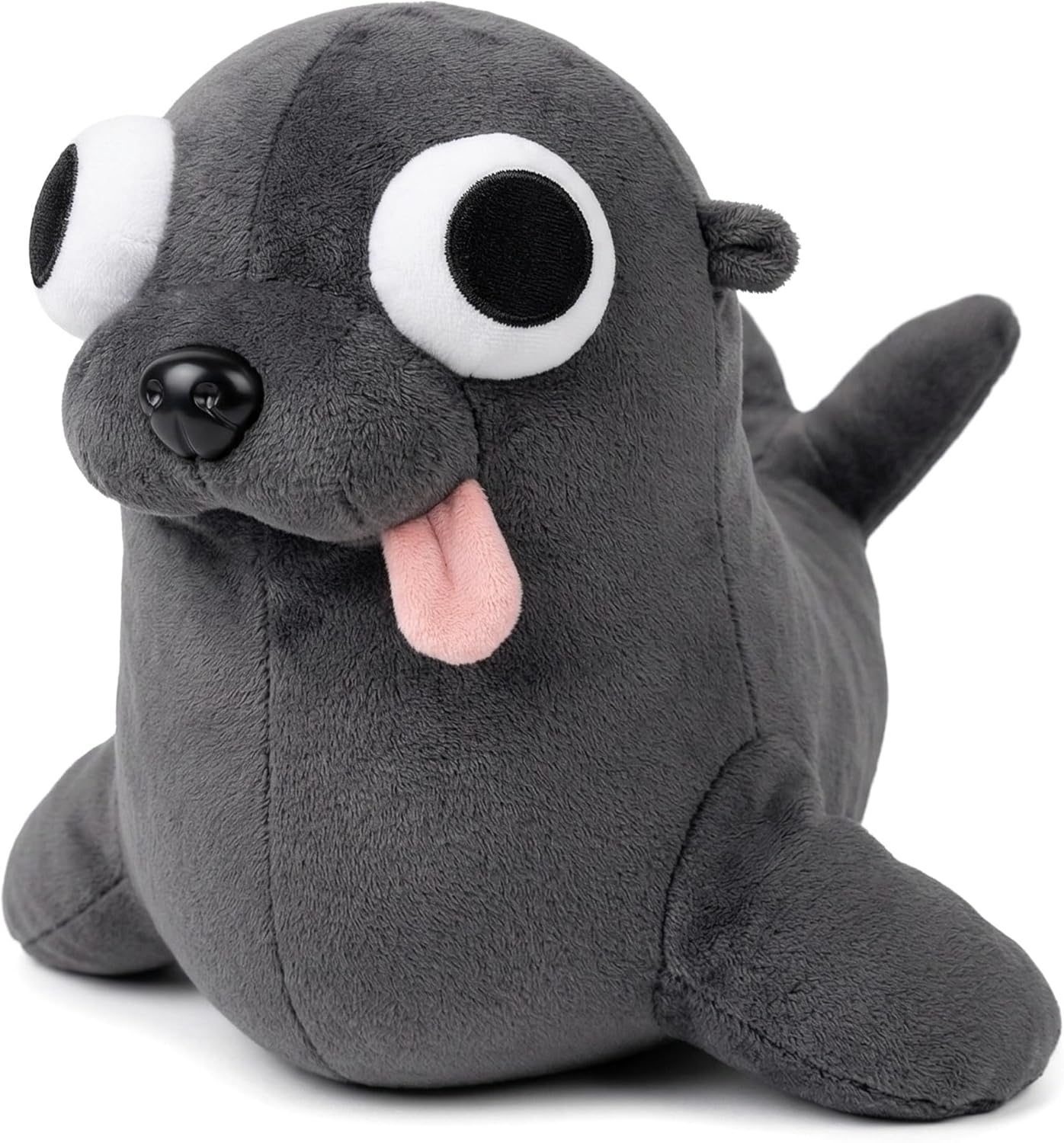 Funny Gray Seal Plush Toy - Goofy Big-Eyed Stuffed Animal with Tongue Out, Soft Cuddly Seal Companion for Kids & Adults, Cute Silly Marine Plushie (Grey 9 inch)
