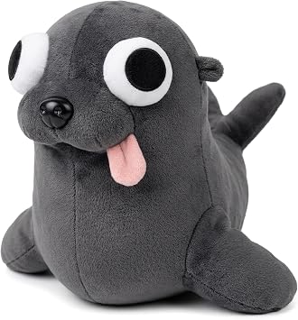 Funny Gray Seal Plush Toy - Goofy Big-Eyed Stuffed Animal with Tongue Out, Soft Cuddly Seal Companion for Kids & Adults, Cute Silly Marine Plushie Grey 13 inch