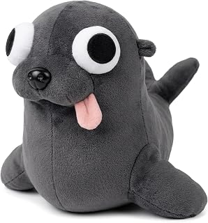 ファニーグレーアザラシぬいぐるみ - グーフィーの大きな目のぬいぐるみ 舌を出した 柔らかい抱きしめたくなるシールの仲間 子供&大人向け かわいい愚かな海洋ぬいぐるみ(グレー 33cm)