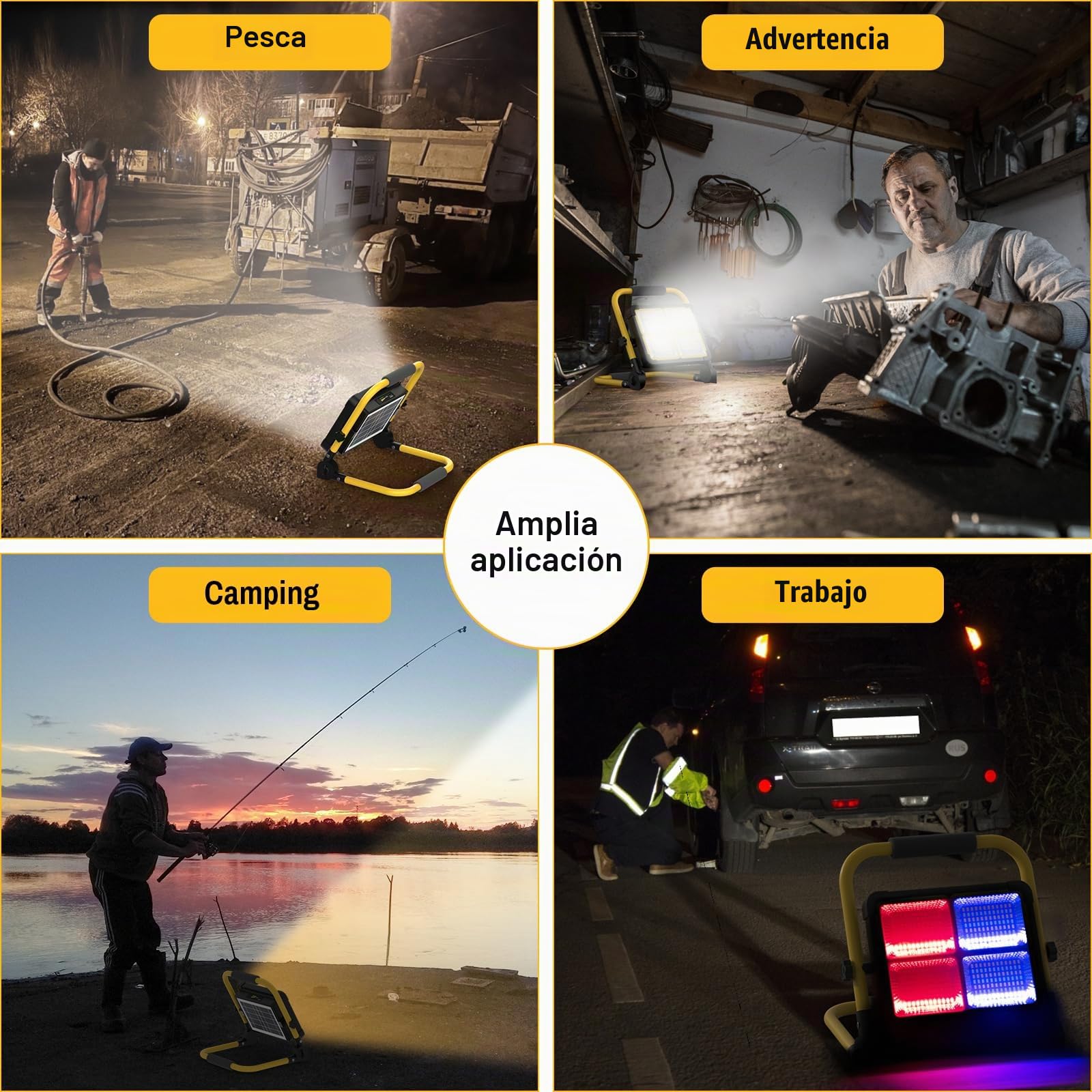 MASMEJOR Foco LED Recargable Solar, 16000LM, 15000mAh, Mando a Distancia | 160W, 552 LEDs, Soporte Metálico, 4 Modos de Luz, Salida USB, Portátil para Camping, Construcción, Garaje, Pesca, Emergencia
