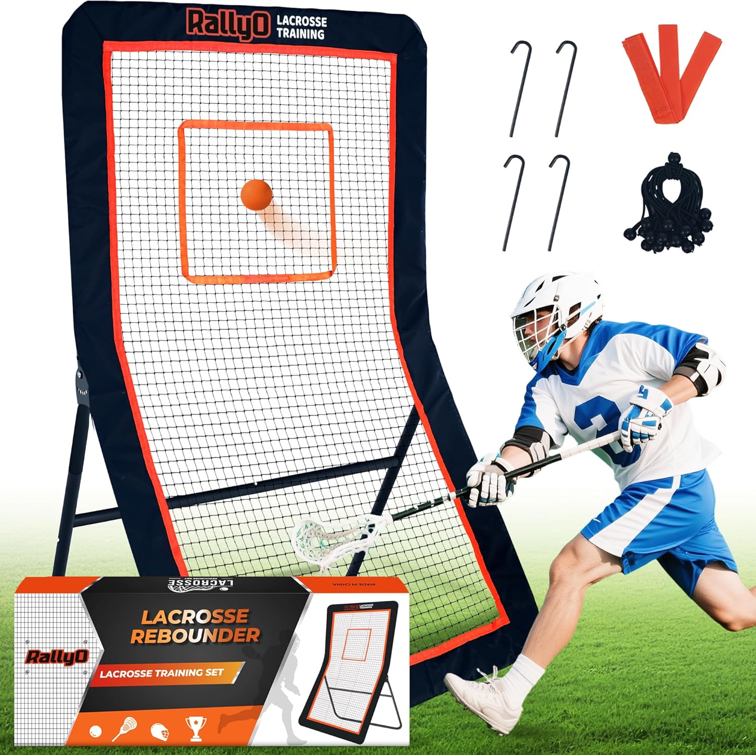 Lacrosse Rebounder for Backyard Heavy-Duty Volleyball Rebounder Net with Color Box, Adjustable 5 Rebound Angles for Lacrosse, Volleyball, Baseball, Soccer Practice