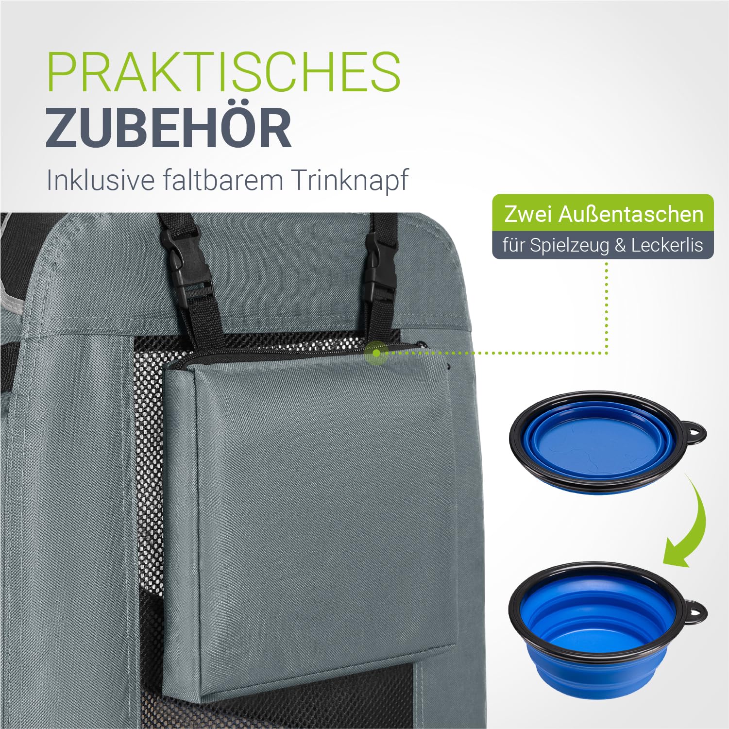 Juskys Hundetransportbox Lassie M faltbar & tragbar 42x60x44 cm mit Decke, Tasche & Griffen - Faltbare Transportbox für Hunde, Katzen & Haustiere - Oxford Stoff Hundebox Auto Hundetasche - Grau