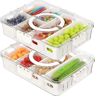 2 Pack Divided Serving Tray with Lid & Handle, 12-Bin Snackle Box